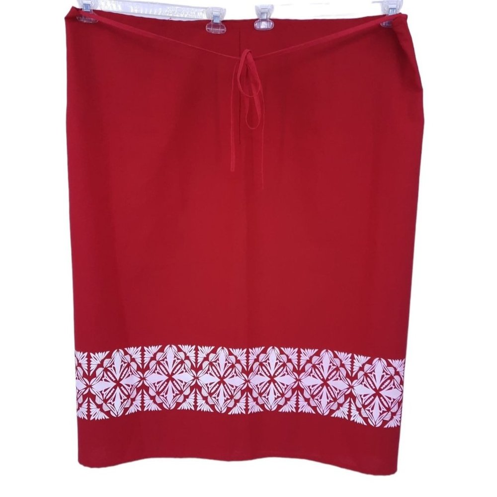 VTG 80s Red Hawaiian Puff Sleeve Square Neck Blouse Wrap Skirt Set Plus Size 5X - Picture 10 of 11